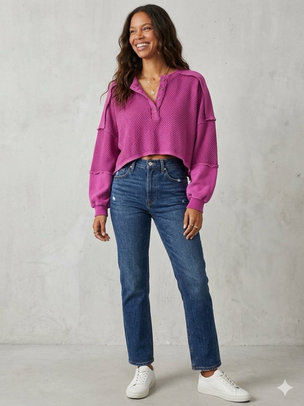 Urban Outfitters cropped waffle knit henley top
